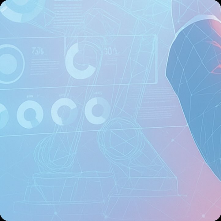 Futuristic logistics interface with person silhouette profile against blue-pink gradient background, featuring UI/UX design elements, app icons, progress indicators, and digital interface components representing modern transportation systems