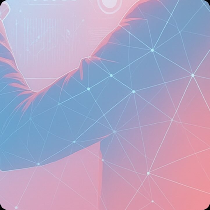 Abstract network connectivity pattern with blue to pink gradient background, featuring interconnected nodes and flowing geometric lines representing e-commerce platform infrastructure and digital commerce networks